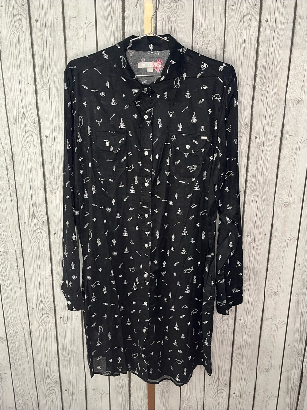 Tin Haul Cotton southwestern print Shirt Dress XL Black Button Front